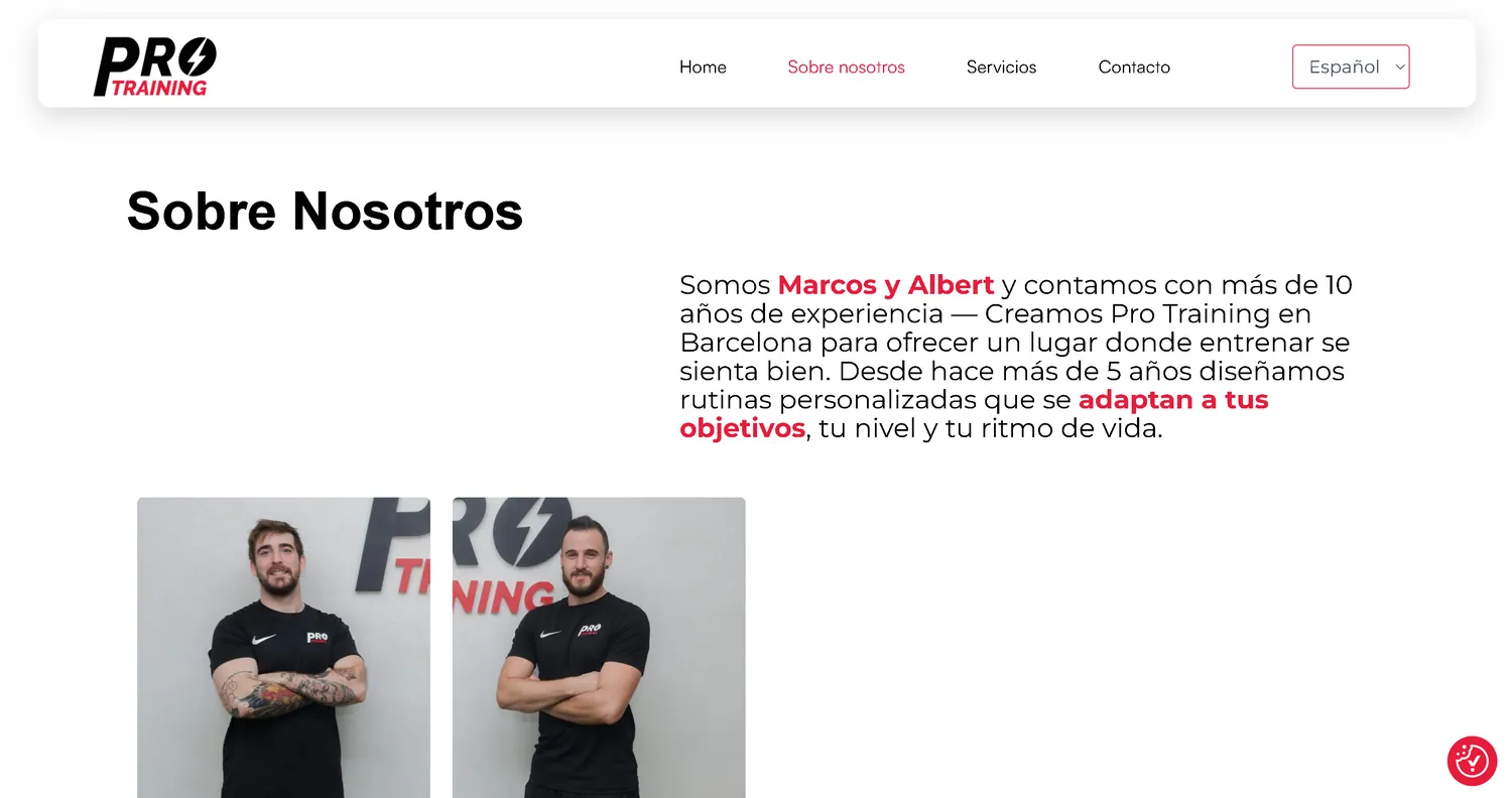 Pro Training — diseño web, Simbiosi Studio